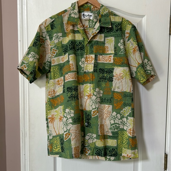 Vintage Howie Made in Hawaii Green Hawaiian Button Front Shirt Size Large - Picture 2 of 13
